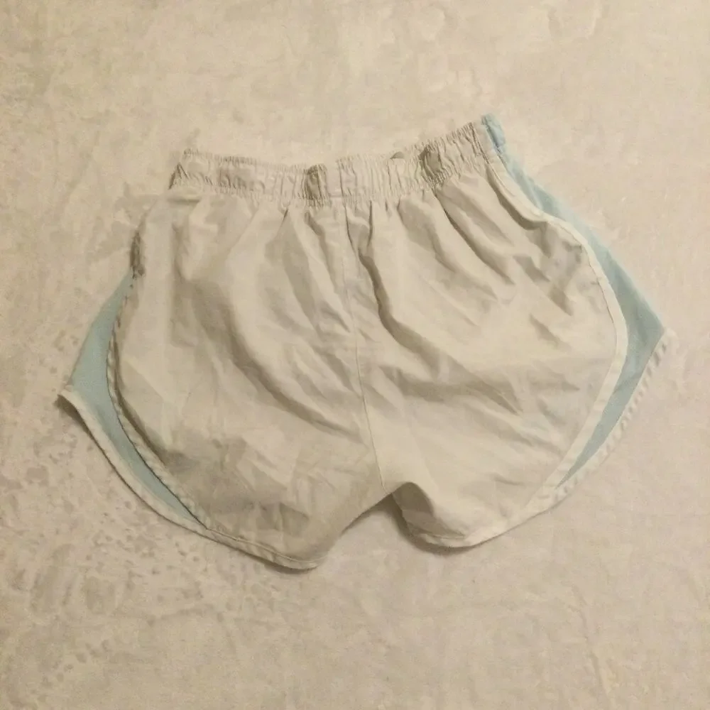 Nike Dri Fit Running Shorts Women S White/Blue Brief-Lined Mesh Sides‎